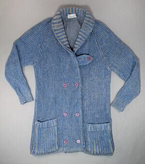 Vintage Givenchy Sport Blue Marbled Chunky Knit Cardigan Sweater Womens